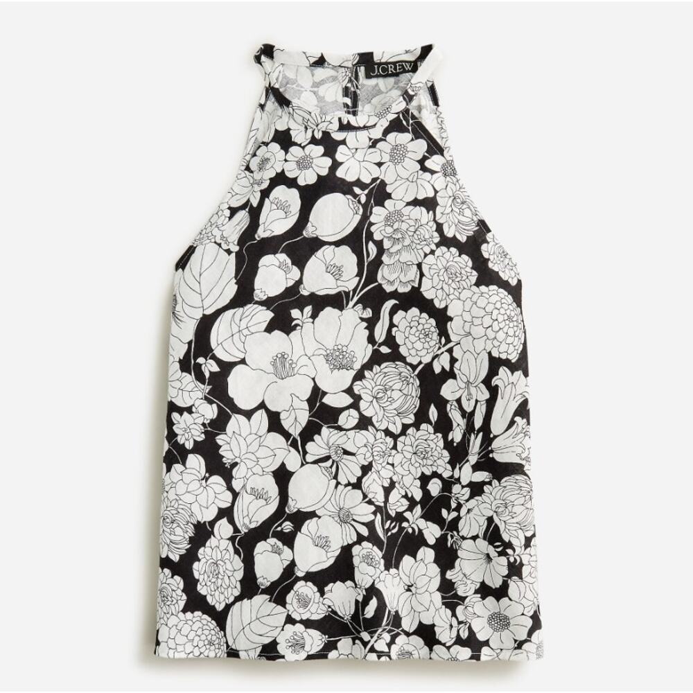 NWT J.CREW Women's B/W Classic Floral 100% Linen Sleeveless Amber Blouse Top XS
